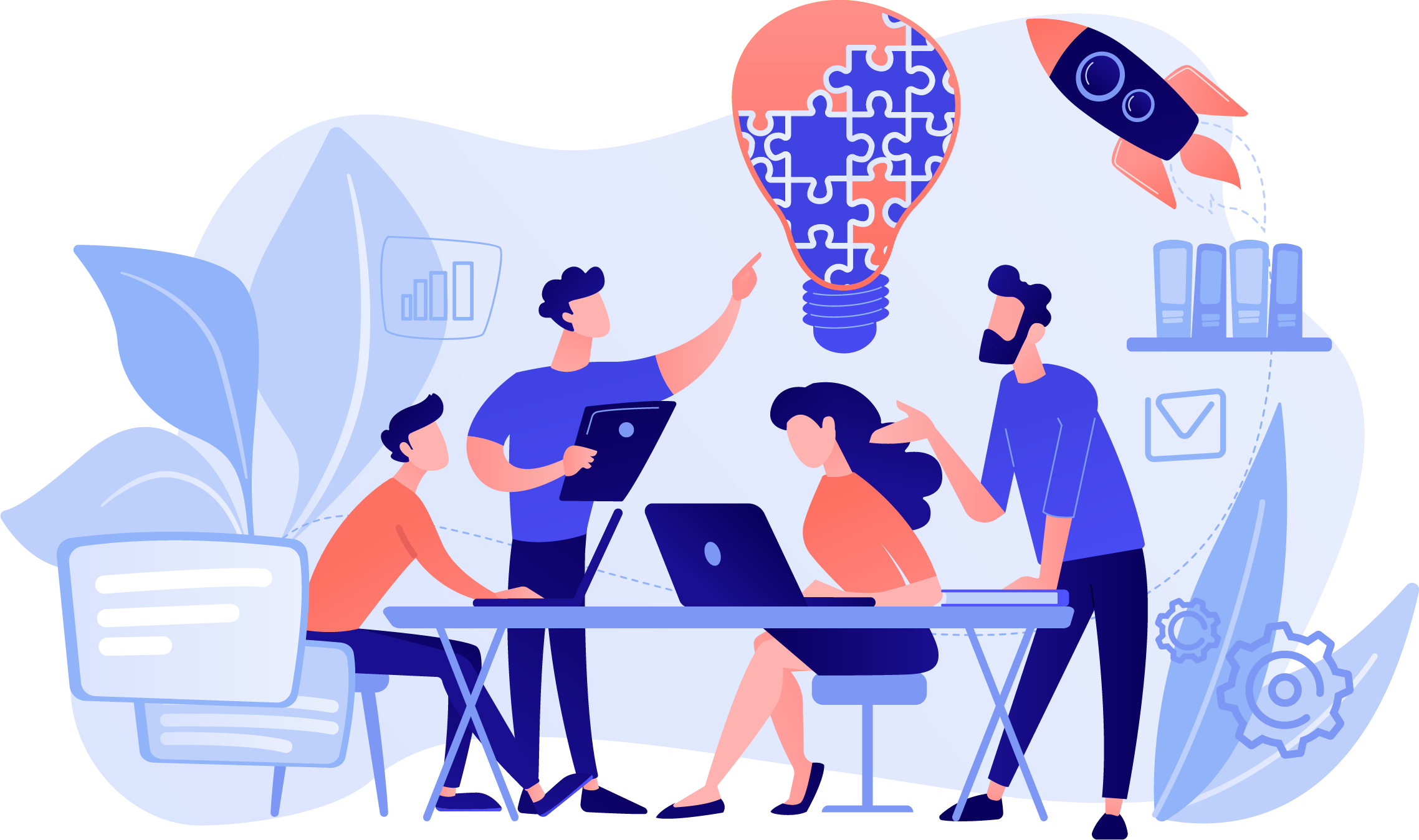 Eine Gruppe von Personen diskutiert Ideen am Tisch